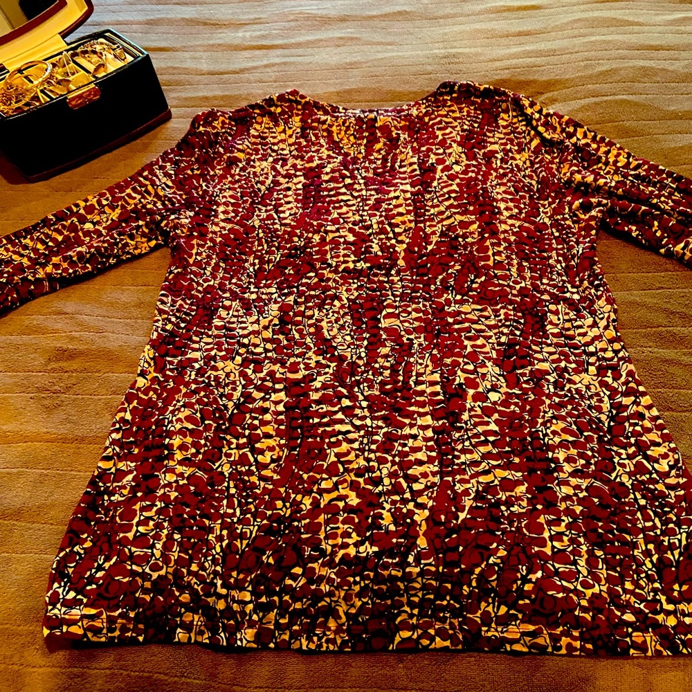 Red and Brown Patterned Long Sleeve Top